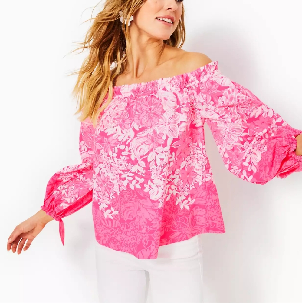 NWT Lilly Pulitzer Jamielynn Off-The-Shoulder roxie pink Top Size S